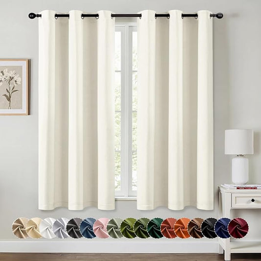 MIULEE Cream Blackout Curtains for Bedroom Living Room 45 Inches Long 2 Panels, Thermal Insulated Room Darkening Drapes Solid Grommet Noise Reduction Light Blocking Window Treatments 40x45 Inch