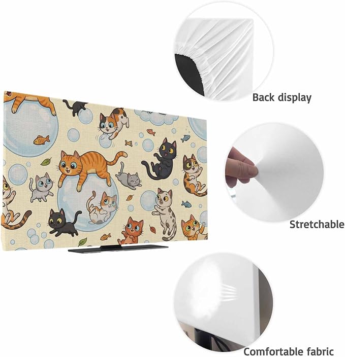Watercolor Pets Fish Bubbles Indoor TV Cover, Elastic TV Screen Protector Brown - Image 7