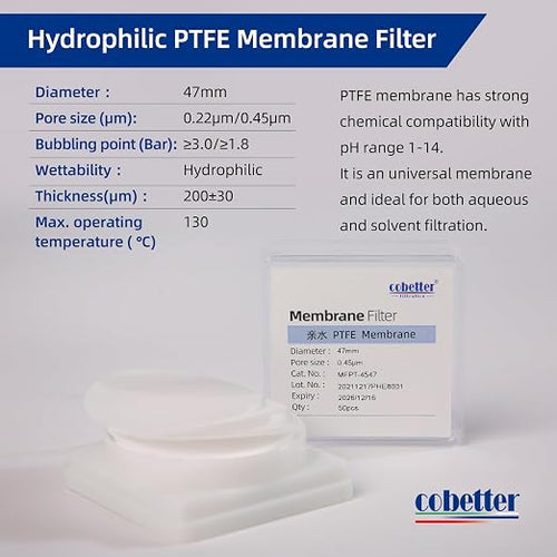 100 Pieces/Pack PTFE Disc Membrane Filters Hydrophilic 47mm Diameter 0.22µm - Image 2