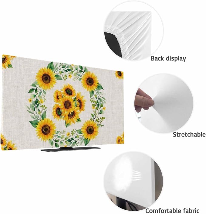 Rustic Sunflower Leaf Wreath Indoor TV Cover, Elastic TV Screen Protector - Image 7