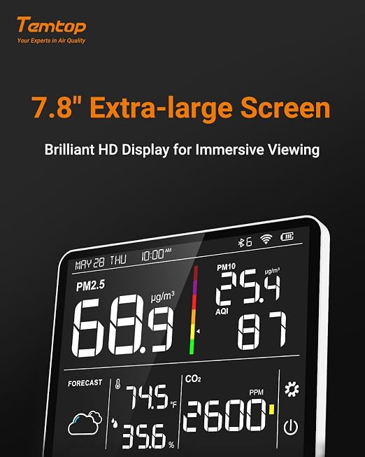 Temtop Air Quality Monitor Indoor PM2.5 CO2 Detector, 8-in-1 Smart Air Quality - Image 6