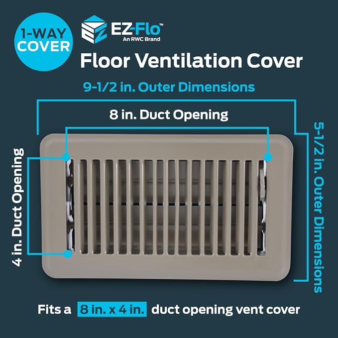 EZ-FLO 4 x 8 Inch Floor Register Vent Cover, One-Way Ventilation Register - Image 2