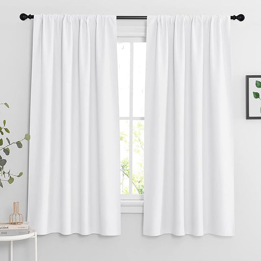 RYB HOME Extra Wide Curtains for Bedroom Living Room 63 inches Long, Thermal Insulated Privacy Drapes for Nursery Home Theater Dining Room, Width 62 by Length 63, Pure White, 2 Panels