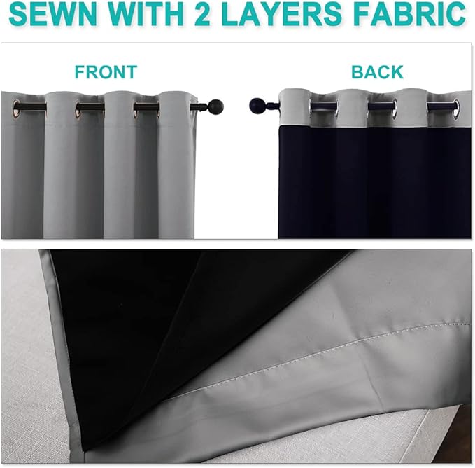NICETOWN Total Shade Curtains and Draperies, Heavy-Duty Full Light Shading Drapes with Black Liner Backing for Villa/Hall/Dorm Window（Silver Grey, Package of 2 Panels, 46 inches Wide x 90 inches Long