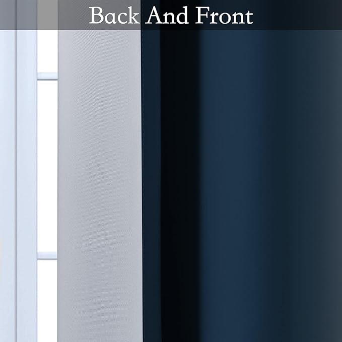 SimpleHome Ombre Room Darkening Curtains for Bedroom, Gradient Navy Blue to Grey White Light Blocking Thermal Insulated Grommet Window Curtains/Drapes for Living Room,2 Panels, 62x84 inches Length