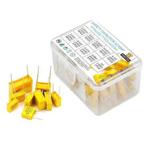 10 Values 77 PCS Polypropylene Safety Capacitors DIP 275VAC X2 MKP Assorted Kit by KOKISO
