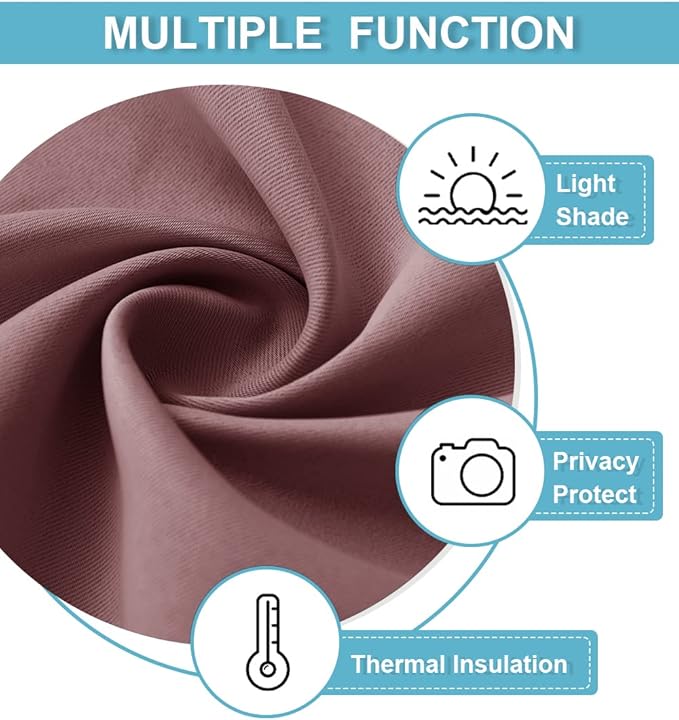 RYB HOME Blackout Curtains for Bedroom Living Room 72 inches Long, Thermal Insulated Privacy Rod Pocket Drapes for Nursery Office Home Theater, Width 42 by Length 72, Dusty Rose, 2 Panels