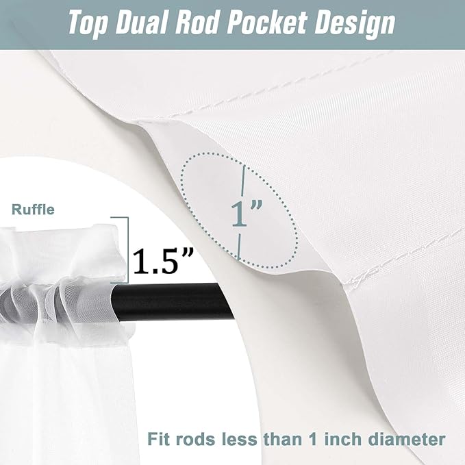 White Sheer Curtains 90 Inches Long 2 Panels, Light Filtering Solid Sheer Curtains for Bedroom Living Room, Lightweight Soft Airy Window Voile Sheer Drapes, Dual Rod Pocket, 2x42Wx90L Inches