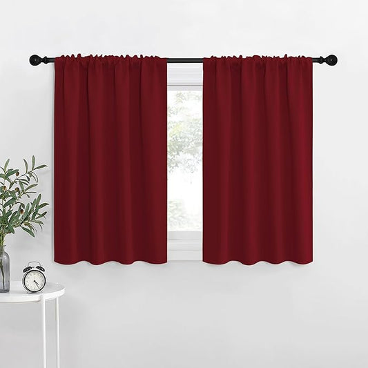NICETOWN 36 inch Curtains for Small Windows, Thermal Insulated Privacy Short Drapes for Kitchen Bathroom (Set of 2, Burgundy Red, 34" Wide)