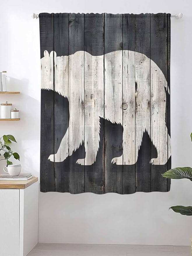 Sheer Curtains 72 Inches Long, Rustic Counrty Vintage Wood Grain Privacy Voile - Image 2