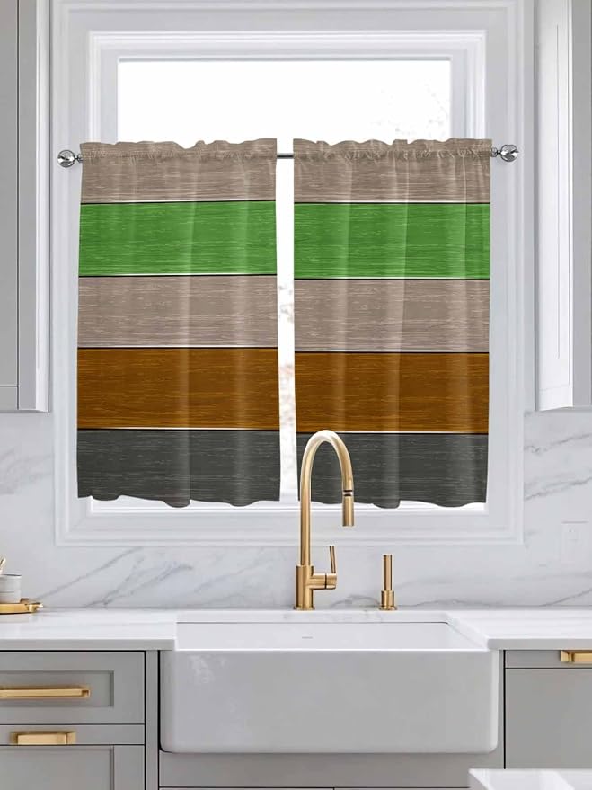 Farm Gray Green Brown Wood Grain Window Valance Curtains, Rustic Wooden Plank - Image 3
