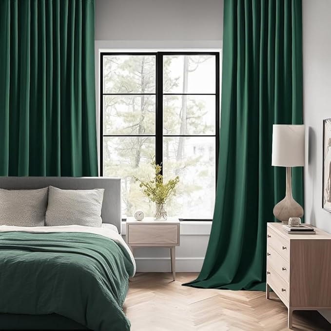 MIULEE Christmas Hunter Green Back Tab Blackout Curtains 102 Inch Long 2 Panels Set for Living Room Bedroom, Rod Pocket/Pinch Pleated Thermal Insulated Room Darkening Floor to Ceiling Window Drapes