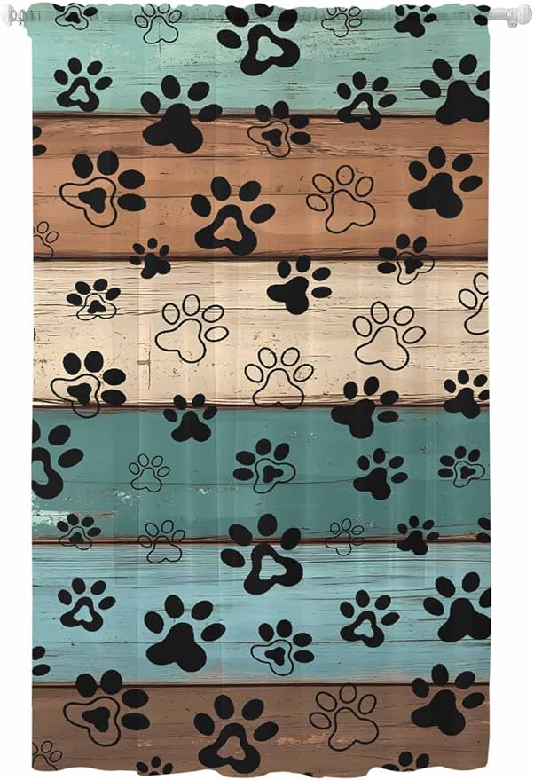 Sheer Curtains 108 Inches Long, Vintage Farmhouse Country Wooden Grain Privacy by Unknown