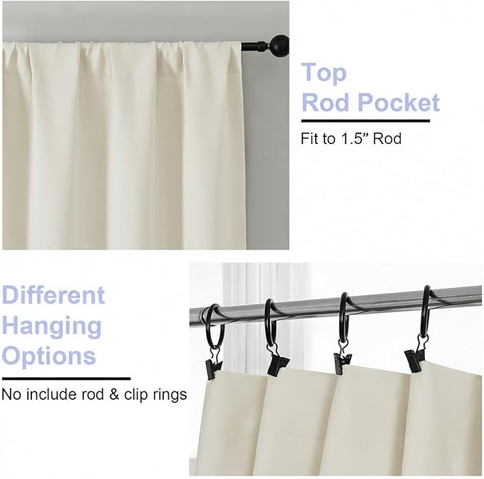 Simplebrand Ava Ivory Light Filtering Curtains for Bedroom 63 Inch Length 2 Panels Set, Privacy Thermal Insulated Rod Pocket Door Window Curtains for Patio French Door Front Door, W40 x L63 Inch