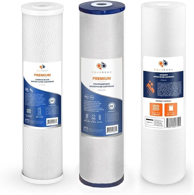 Aquaboon 5 Micron 20 x 4.5 Sediment, Anti-Scale, Carbon Water Filters Cartridges by Aquaboon
