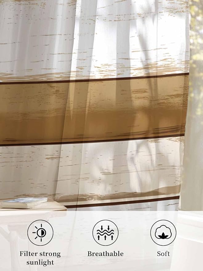 Sheer Curtains 84 Inches Long, Vintage Country Geometric Striped Privacy Voile - Image 6