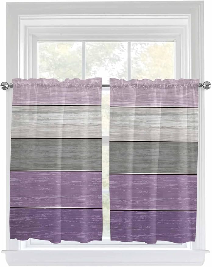 Country Wood Board Gray Purple Window Valance Curtains, Farmhouse Gradient - Image 9