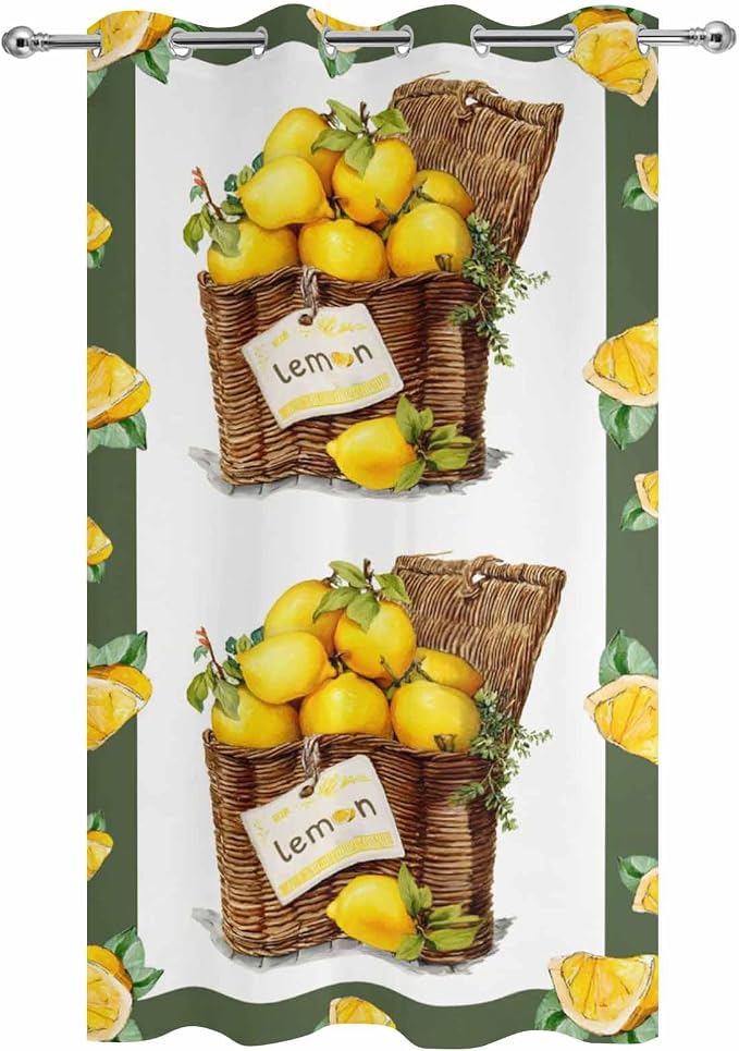 Lemon Outdoor Curtains for Patio Lemons in Baskets Summer Tropical Plants Green - Image 9