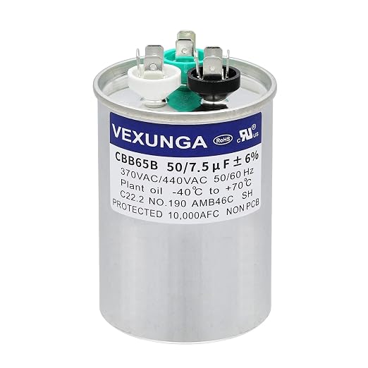 VEXUNGA 50/7.5 uF 50+7.5 MFD 370V or 440V Dual Run Start Round A/C Capacitor by VEXUNGA