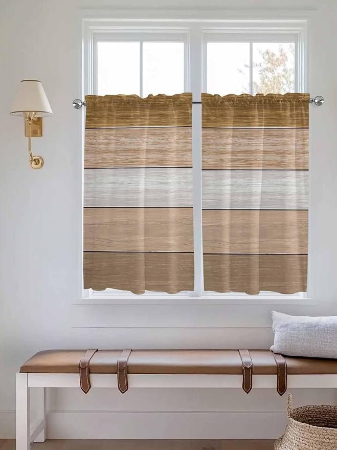 Retro Farm Wood Board Window Valance Curtains, 2 Panel - Image 3