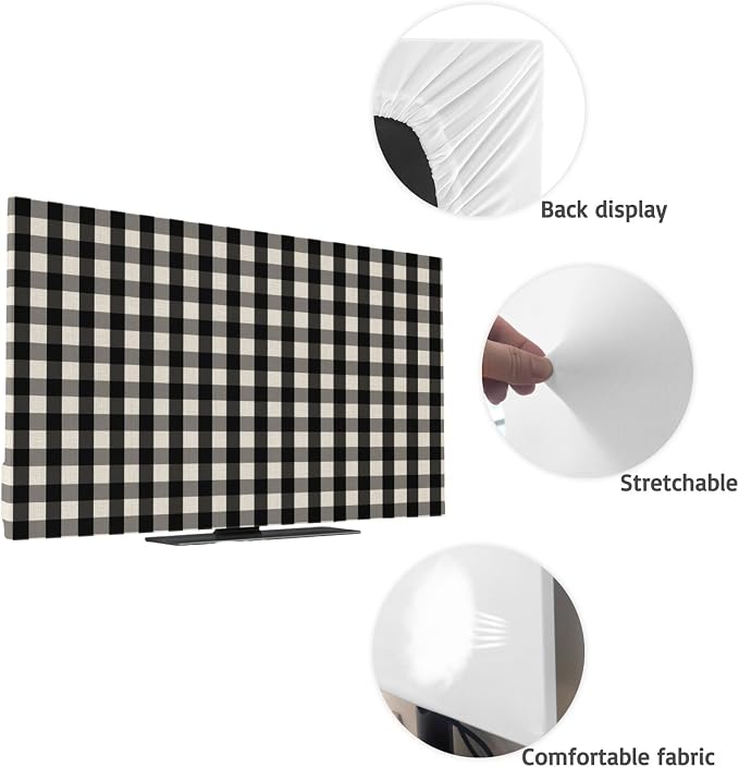 Vintage Black Buffalo Plaid Indoor TV Cover, Elastic TV Screen Protector - Image 7