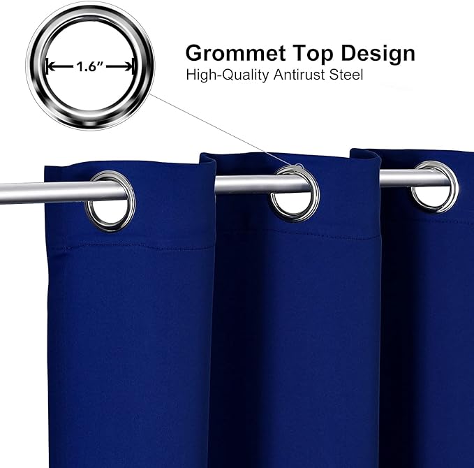 ChrisDowa Blackout Curtains 120 Inches Long 2 Panels Set for Living Room, Grommet Thermal Insulated Room Darkening Curtains for Bedroom (Royal Blue, 52 x 120 Inch)