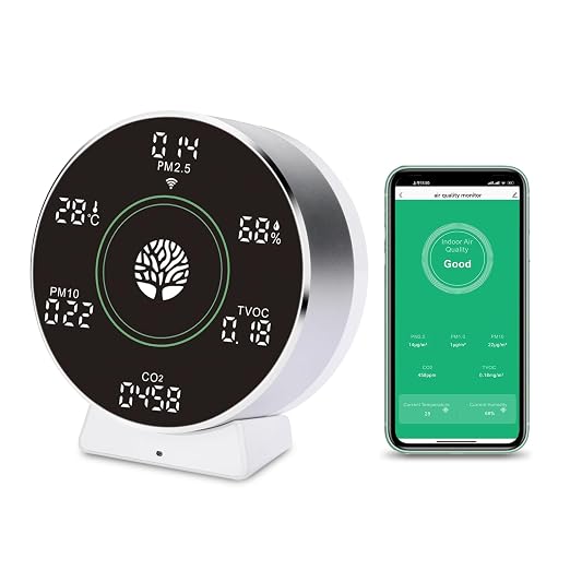 8-in-1 IAQ SensorsWireless, Air Quality Monitor Indoor, CO2 TVOC Temperature by bitnovol
