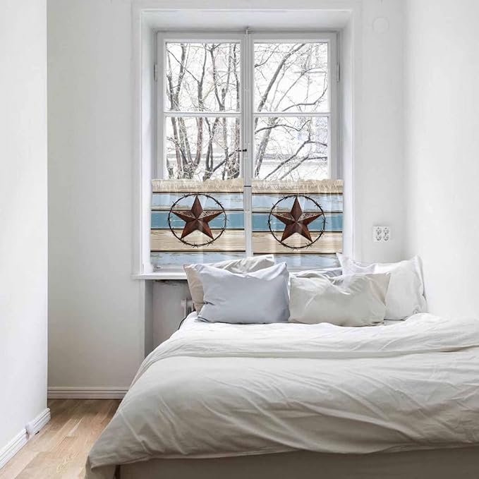 Vintage Western Star on Wood Grain Window Valance Curtains, Retro Wooden - Image 8