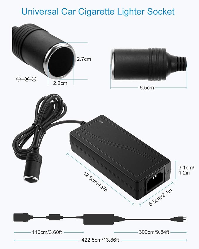 ALITOVE 110V to 12V Converter - 12V 5A 13.5FT Car Cigarette Lighter Adapter to - Image 5