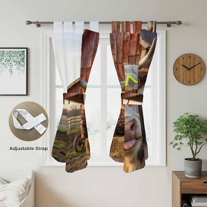 Farm Yaks Bathroom Curtains 63 Inch Length, Window Curtains Tab Top, Farmhouse - Image 5