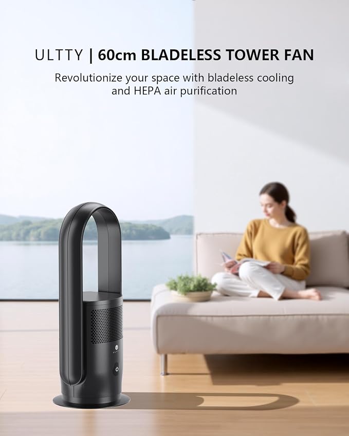 ULTTY Bladeless Tower Fan and Air Purifier Combo, Quiet Oscillating Fan - Image 8