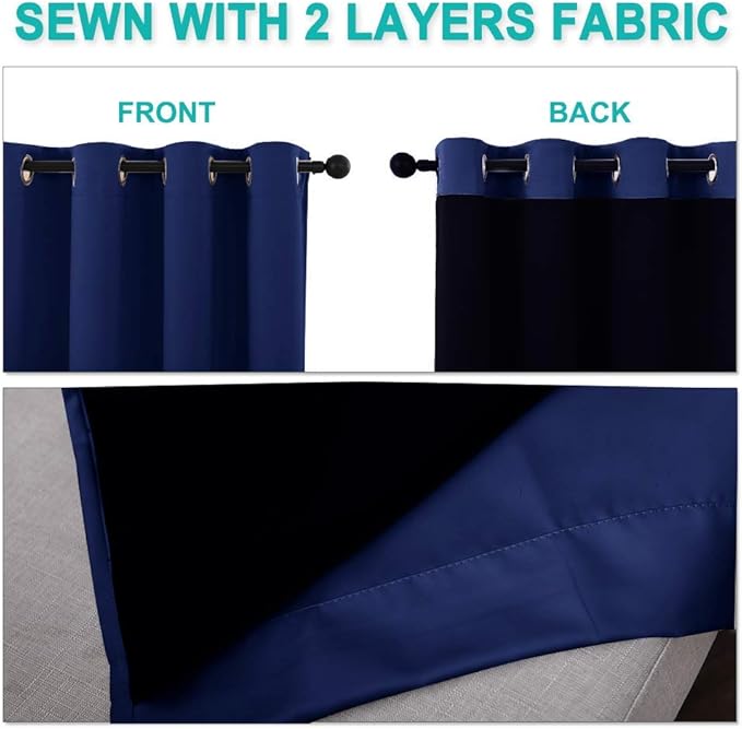 NICETOWN Extra Long Truly Blackout Drapes for Hall and Villa, 46" Width Each Panel, 45" Length, Royal Blue, 2 Pieces, 100% Blackout Window Curtain Panels with Black Lined for Night Shift Worker