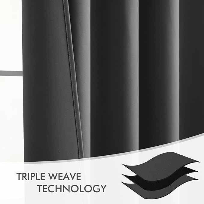 MIULEE Back Tab Grey Blackout Curtains 96 Inch Long 2 Panels Set for Living Room Bedroom, Rod Pocket/Pinch Pleated Long Thermal Insulated Room Darkening Light Blocking Floor to Ceiling Curtains/Drapes