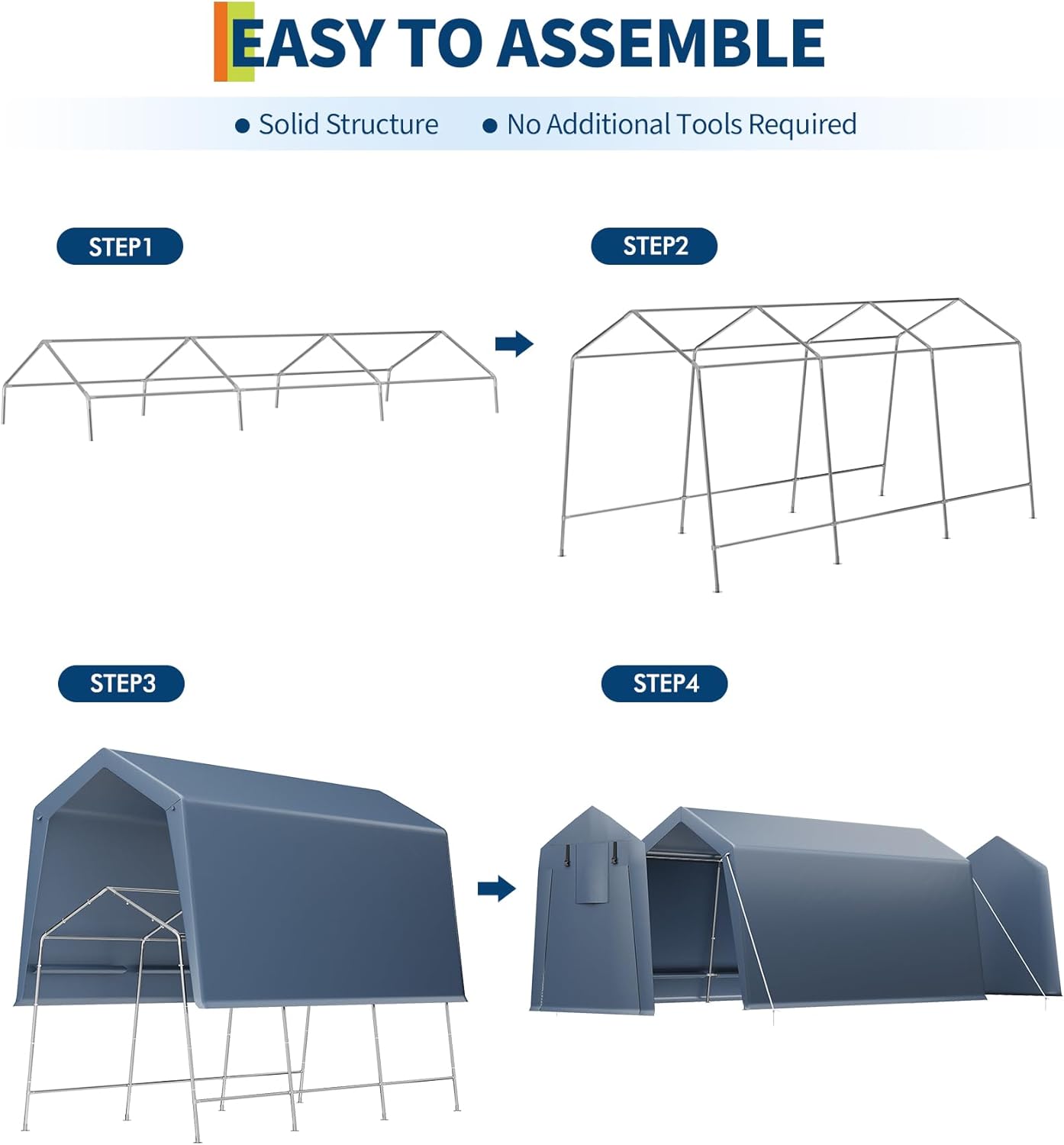 10x15FT Outdoor Storage Shed, Portable Carport with Roll-up Ventilated Zipper Door and Windows, Heavy Duty Waterproof Tarp, Storage Sheds for Motorcycle, Bike, Firewood, Garden Tools