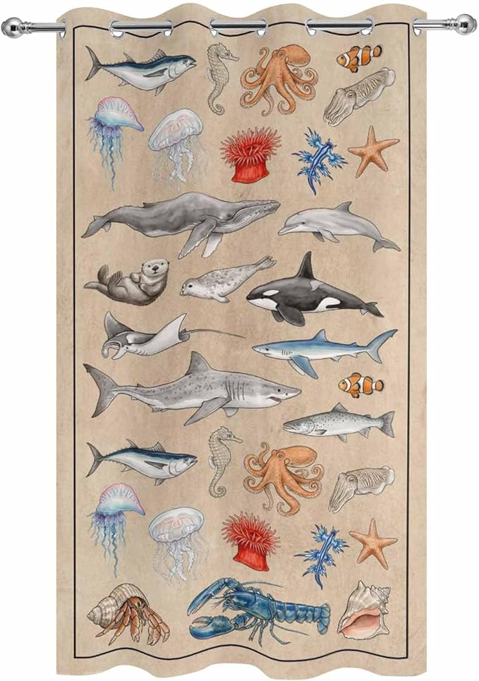 Vintage Outdoor Curtains for Patio Sharks Whales Lobsters Biographies - Image 9