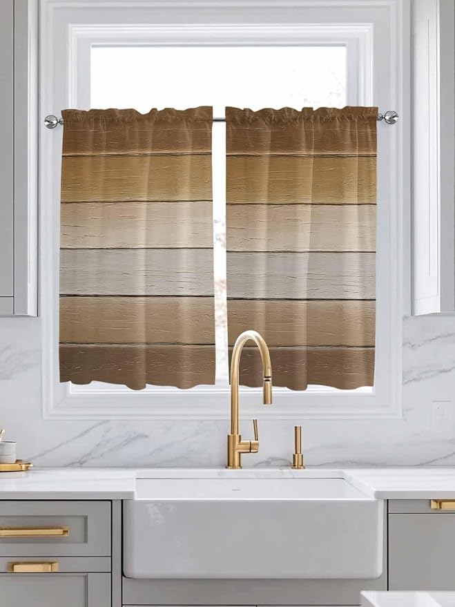 Vintage Brown Gradient Wood Grain Window Valance Curtains, Farmhouse Wood Barn - Image 2