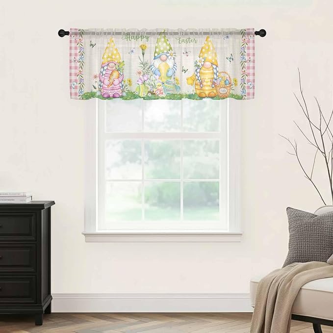 Easter Sheer Valances for Windows 42"x18", Light Filtering Kitchen Curtains - Image 9