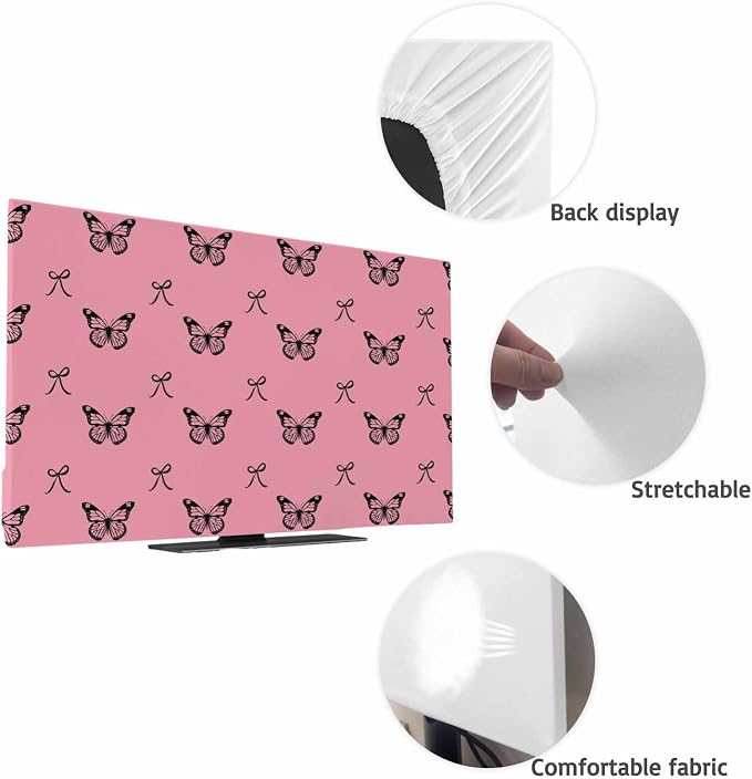 Black Butterflies Bow on Pink Indoor TV Cover, Elastic TV Screen Protector - Image 7