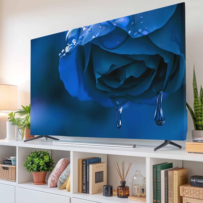 Watercolor Blue Rose Indoor TV Cover, Elastic TV Screen Protector Minimalist by Unknown
