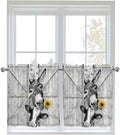 Grey Farmhouse Half Window Curtains 24 Inches Long, Vintage Sunflowers Animals by Unknown