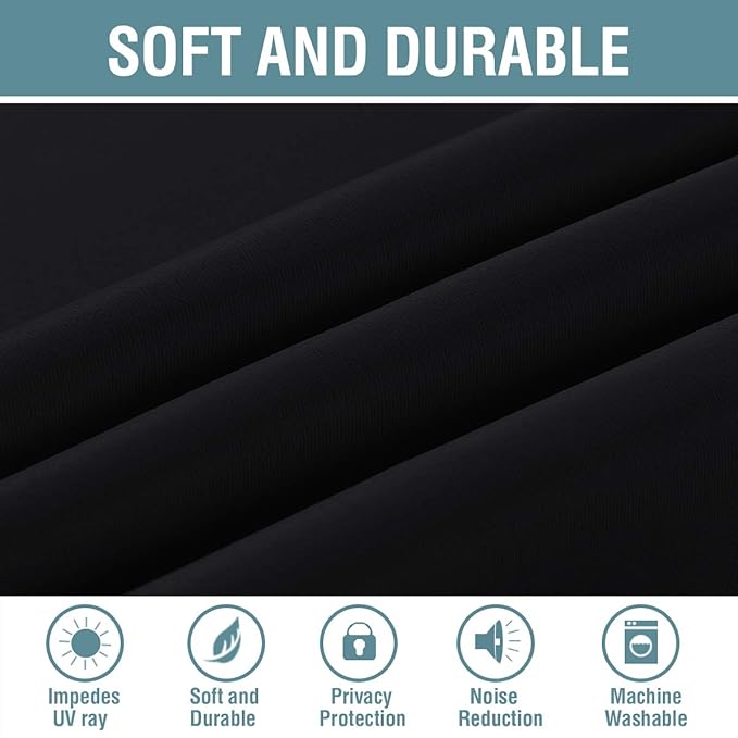 H.VERSAILTEX 100% Blackout Curtains for Bedroom Black Out Curtains 96 inch Thermal Insulated Long Blackout Curtains for Living Room, Energy Saving Curtains for Patio Door Grommet (1 Panel, Jet Black)
