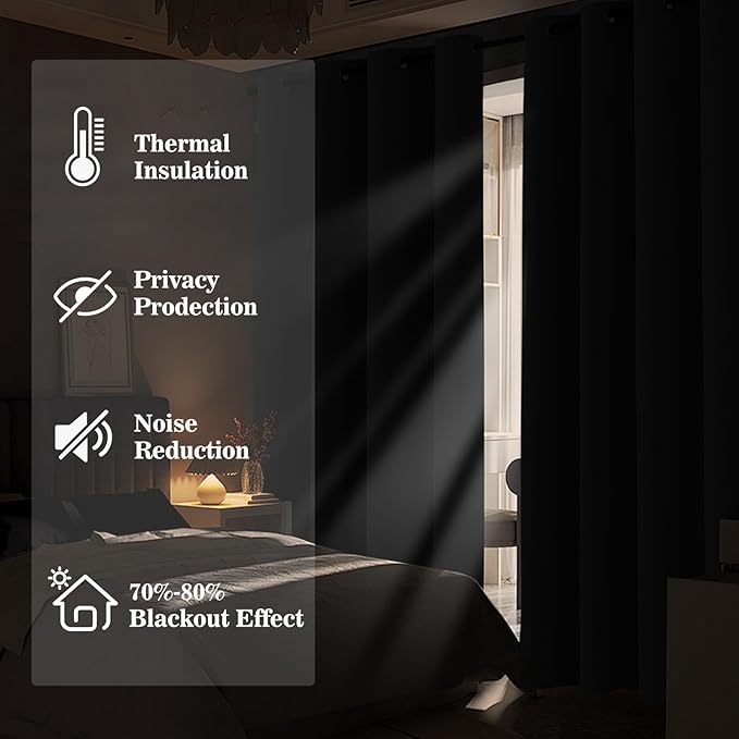 Yakamok Blackout Ombre Dark Green and Black Curtains-Gradient Room Darkening Curtain, Grommet Thermal Insulated Light Blocking Window Drapes Curtain for Living Room Bedroom,52 x 84 Inch,2 Panels