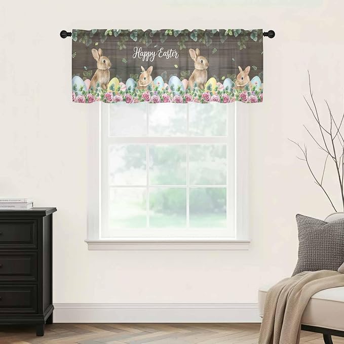 Easter Sheer Valances for Windows 54"x18", Light Filtering Kitchen Curtains - Image 9