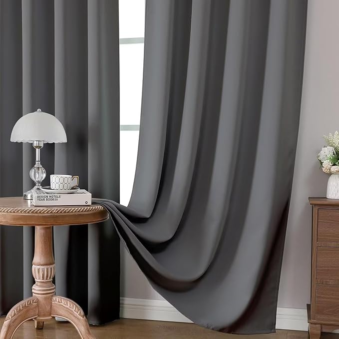 Joydeco Blackout Curtains 63 Inch Length 2 Panels Set, Thermal Insulated Long Curtains& Drapes 2 Burg, Room Darkening Grommet Drapes for Bedroom Living Room Window (Light Grey, W52 x L63 Inch)