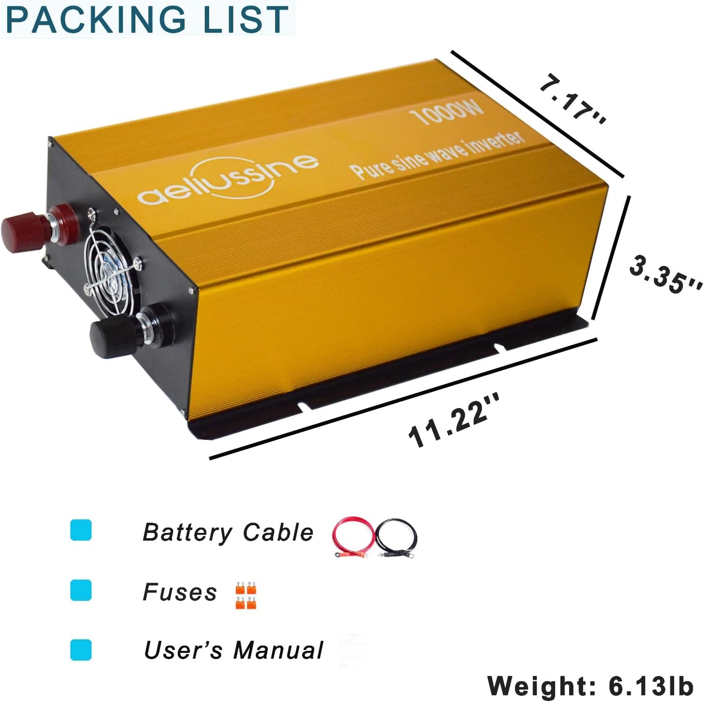 1000W Pure Sine Wave Inverter-48V DC to 110V 120V AC Power Converter with 2 AC Outlets, 48 Volt Power Inverter for Truck, Rv, Camping, Home, Emergency Power