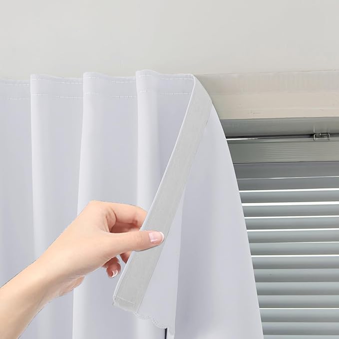 Self Adhesive Curtains Portable Blackout Curtain Simple and Easy to Install Bedroom Window Thermal Lnsulated Kitchen Room Darkening Black Small Drapes, 47" W X 84" L, White, 1 Panel