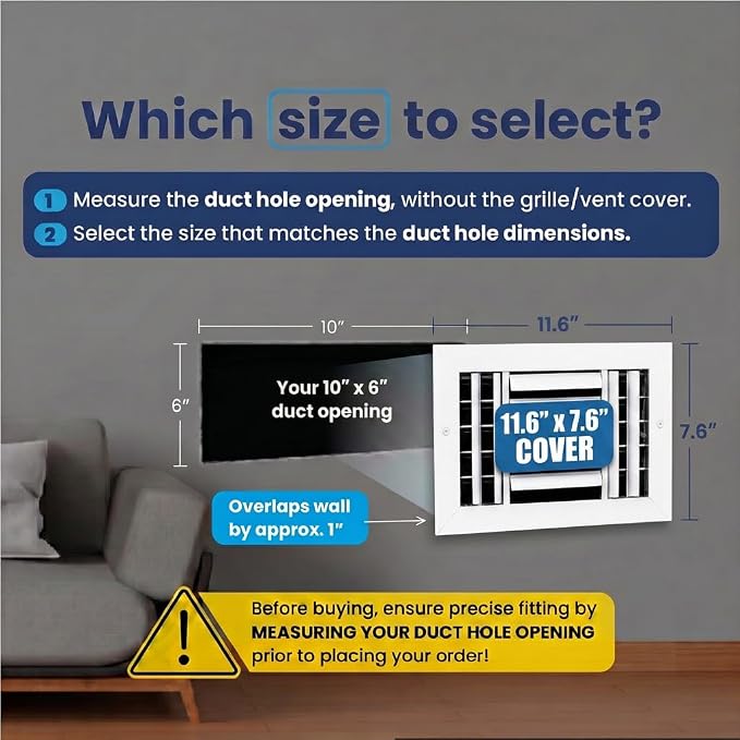 10x6 Inch Aluminum 3-Way Air Vent Register Wall Ceiling HVAC Cover - Image 2