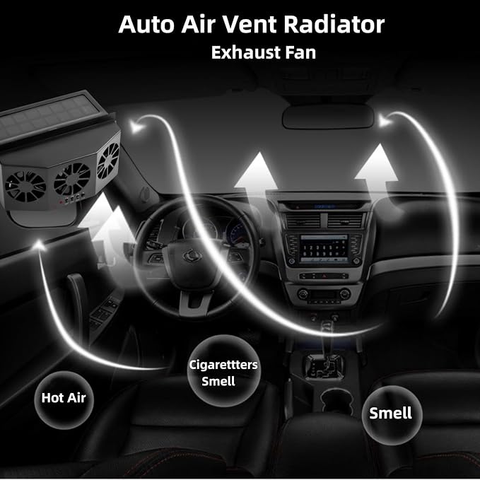 Solar Powered Car Window Exhaust Fan | 3 Fan Car Solar Power Air Vent Radiator - Image 8