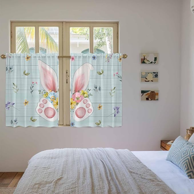 Easter Kitchen Curtains 45 Inch Long 2 Panel Set, Rod Pocket Window Treatment - Image 4