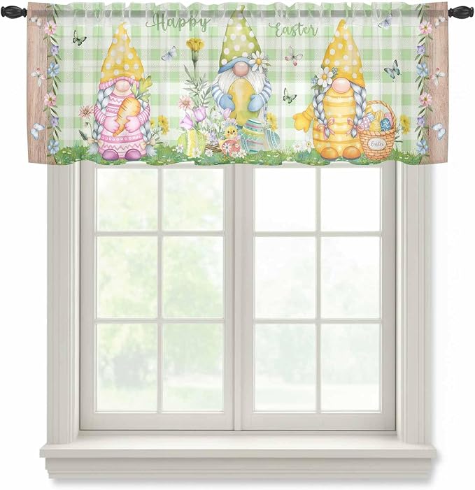 Easter Sheer Valances for Windows 42"x18", Light Filtering Kitchen Curtains by Unknown